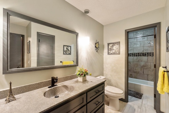 13100 Island View Dr NW, Elk River, MN 55330 - full bath with vanity, toilet, a textured ceiling, and shower / washtub combination