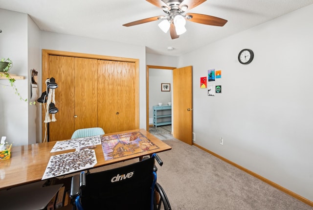 11509 Quay St, Coon Rapids, MN 55433 - carpeted dining area featuring baseboards and ceiling fan