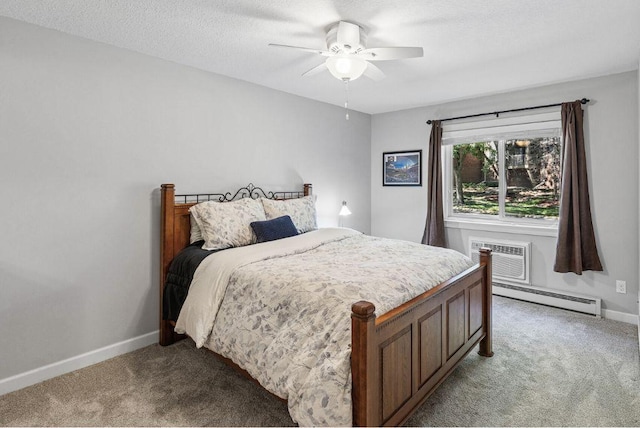 320 Ford Rd Unit 3, Saint Louis Park, MN 55426 - bedroom featuring baseboard heating, light colored carpet, an AC wall unit, and ceiling fan