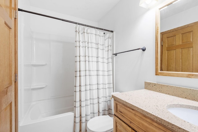 5554 Knoll Dr, Shoreview, MN 55126 - bathroom featuring vanity, shower / bath combo with shower curtain, and toilet