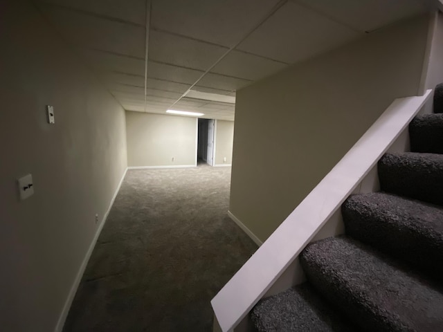 3771 County Line Rd, Moose Lake Twp, MN 55783 - stairs with carpet flooring, baseboards, and a drop ceiling