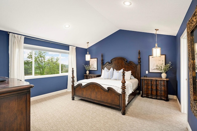 6100 151st St, Savage, MN 55378 - bedroom with vaulted ceiling, light colored carpet, baseboards, and recessed lighting