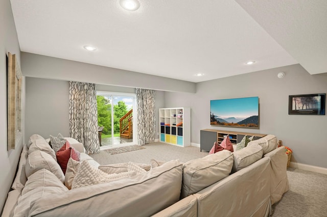 6100 151st St, Savage, MN 55378 - living room with light colored carpet, baseboards, and recessed lighting