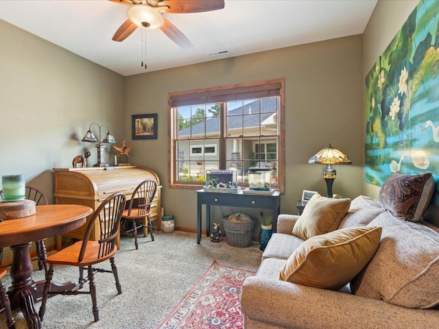 7496 Fairway Ln, Breezy Point, MN 56472 - carpeted home office featuring ceiling fan and baseboards
