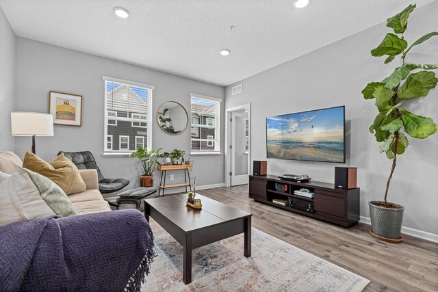 8756 Granite Ln, Woodbury, MN 55129 - living area with baseboards, light wood finished floors, recessed lighting, and a textured ceiling