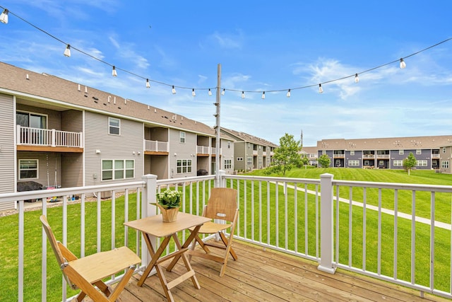 8756 Granite Ln, Woodbury, MN 55129 - wooden terrace featuring a residential view and a yard