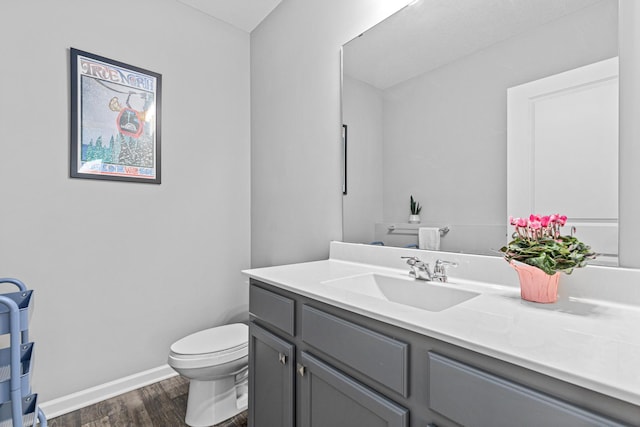 8756 Granite Ln, Woodbury, MN 55129 - bathroom featuring wood finished floors, vanity, toilet, and baseboards