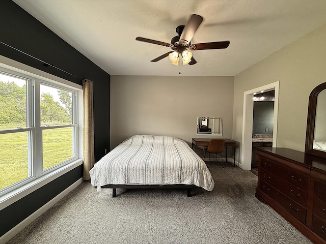 2771 271st Ave, Madison, MN 56256 - carpeted bedroom with baseboards, a ceiling fan, and ensuite bathroom