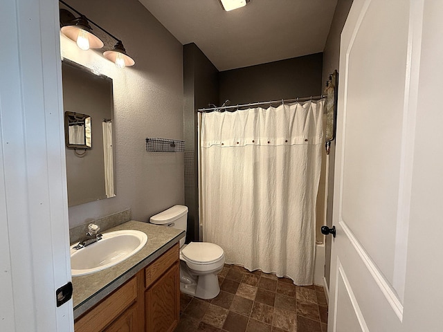 2771 271st Ave, Madison, MN 56256 - full bath with vanity, toilet, stone finish floors, and curtained shower