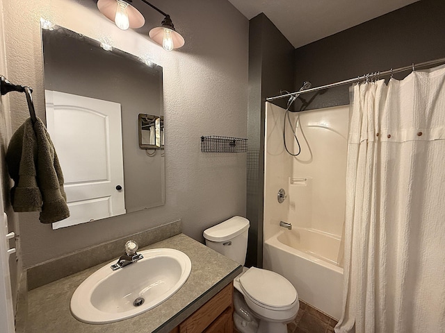 2771 271st Ave, Madison, MN 56256 - full bathroom with toilet, a textured wall, vanity, and shower / tub combo