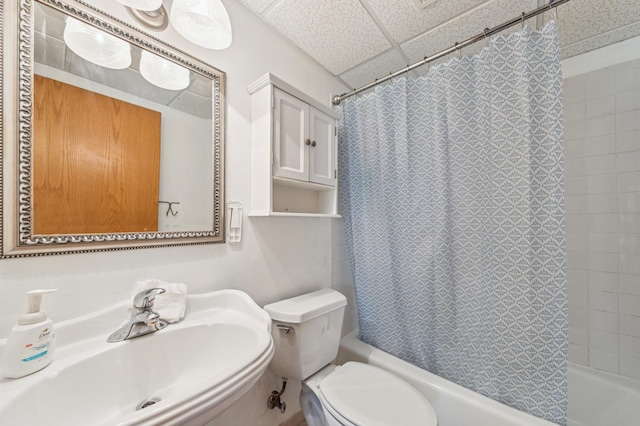 10344 Fox Run Rd, Woodbury, MN 55129 - full bath with a sink, shower / tub combo with curtain, toilet, and a paneled ceiling