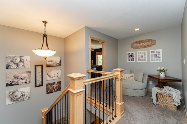 2292 Teakwood Ln SW, Rochester, MN 55902 - hallway with an upstairs landing, carpet, recessed lighting, and baseboards