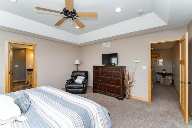 2292 Teakwood Ln SW, Rochester, MN 55902 - carpeted bedroom with recessed lighting, baseboards, a tray ceiling, and a ceiling fan