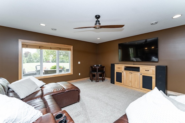 2292 Teakwood Ln SW, Rochester, MN 55902 - carpeted living room with a ceiling fan, baseboards, and recessed lighting