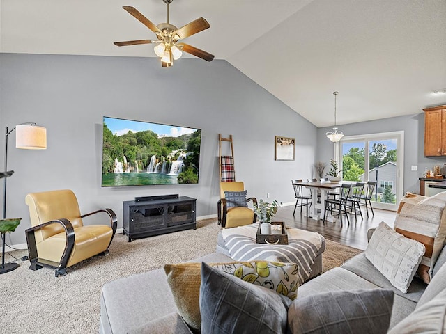 1308 Timber Ln, Buffalo, MN 55313 - living room featuring a ceiling fan and high vaulted ceiling