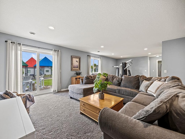 1308 Timber Ln, Buffalo, MN 55313 - living room featuring carpet, recessed lighting, and a textured ceiling
