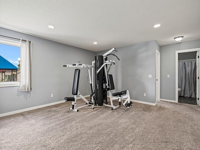 1308 Timber Ln, Buffalo, MN 55313 - exercise room with a textured ceiling, recessed lighting, and carpet