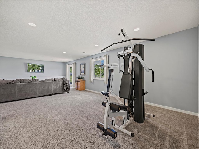 1308 Timber Ln, Buffalo, MN 55313 - workout room featuring recessed lighting, a textured ceiling, and carpet