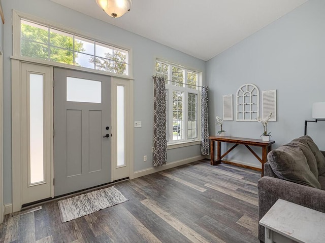 15564 Vale St NW, Andover, MN 55304 - foyer entrance featuring dark wood-style flooring, baseboards, and lofted ceiling