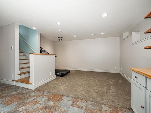15564 Vale St NW, Andover, MN 55304 - below grade area with stairway, carpet flooring, recessed lighting, and baseboards