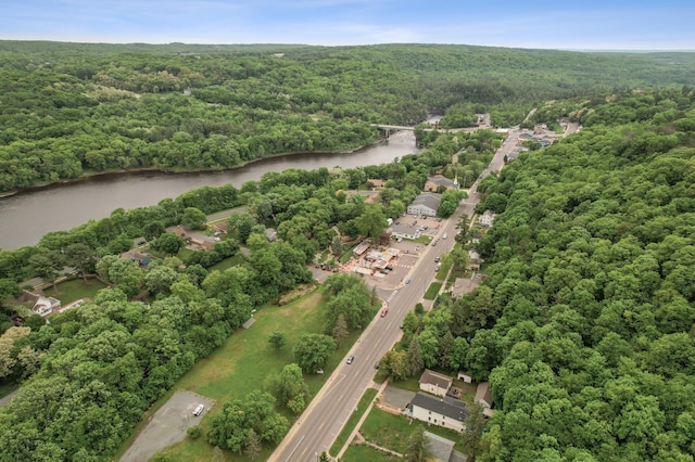 631 Bench St, Taylors Falls, MN 55084 - aerial view of property and surrounding area featuring a forest and a large body of water
