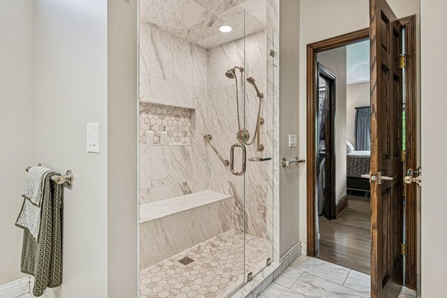 11883 Flanders Cir NE, Blaine, MN 55449 - ensuite bathroom with marble finish flooring and a marble finish shower