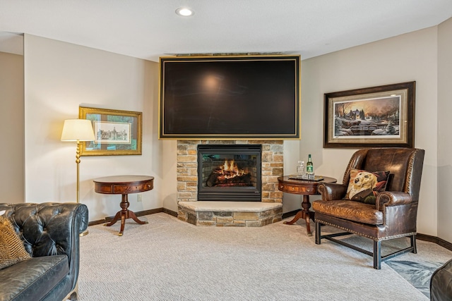 11883 Flanders Cir NE, Blaine, MN 55449 - carpeted living room featuring a fireplace and recessed lighting