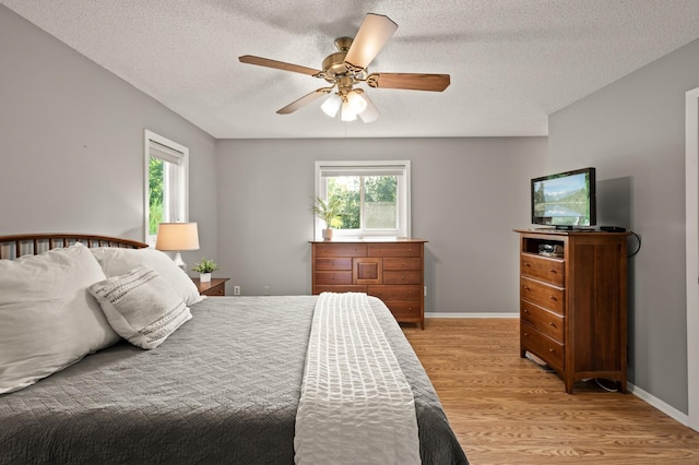 1902 Duck Pond Dr W, Saint Paul, MN 55118 - bedroom featuring light wood finished floors, multiple windows, a textured ceiling, and ceiling fan