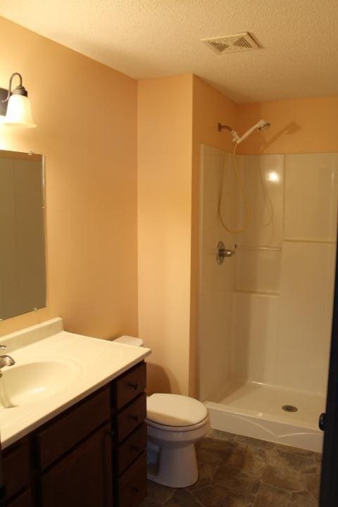 1027 Taft St S, Cambridge, MN 55008 - full bath with vanity, a textured ceiling, and a shower