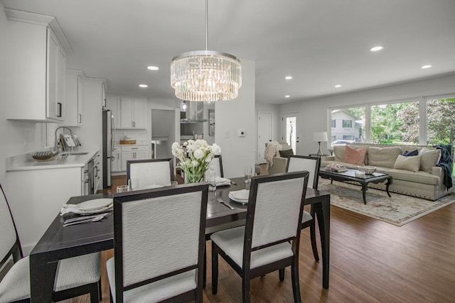 2307 Sherwood Cir, Bloomington, MN 55431 - dining area featuring a chandelier, recessed lighting, and dark wood finished floors