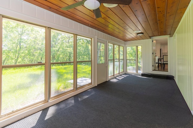 2307 Sherwood Cir, Bloomington, MN 55431 - unfurnished sunroom with ceiling fan, wooden ceiling, and carpet floors