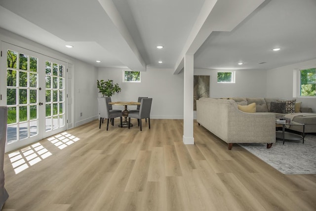 2307 Sherwood Cir, Bloomington, MN 55431 - living area with recessed lighting, light wood-type flooring, baseboards, and french doors