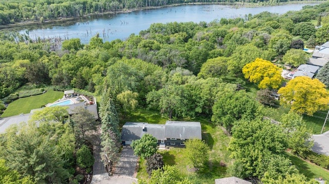 2307 Sherwood Cir, Bloomington, MN 55431 - aerial view of property's location featuring a heavily wooded area and a large body of water