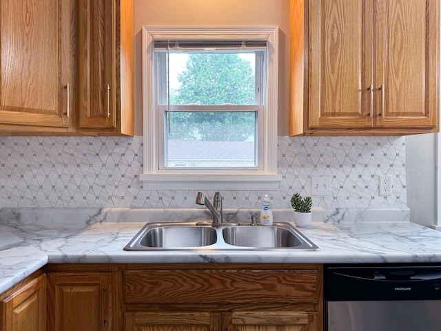 1759 Arlington Ave E, Saint Paul, MN 55106 - kitchen featuring dishwasher, a sink, light countertops, and backsplash