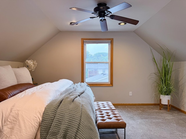 1759 Arlington Ave E, Saint Paul, MN 55106 - carpeted bedroom with lofted ceiling, baseboards, and ceiling fan