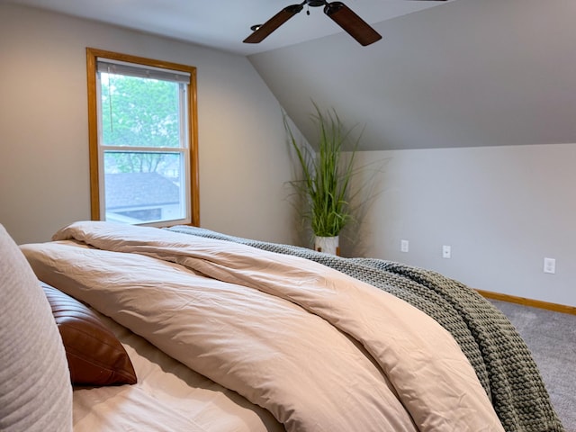 1759 Arlington Ave E, Saint Paul, MN 55106 - carpeted bedroom featuring vaulted ceiling, a ceiling fan, and baseboards