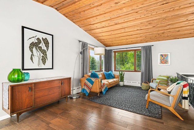 315 Pleasant View Rd, Duluth, MN 55803 - sitting room featuring vaulted ceiling, wooden ceiling, a baseboard radiator, wood-type flooring, and baseboards