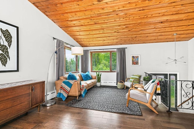 315 Pleasant View Rd, Duluth, MN 55803 - living area featuring lofted ceiling, wood ceiling, wood-type flooring, and a baseboard heating unit