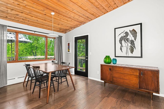 315 Pleasant View Rd, Duluth, MN 55803 - dining area with wooden ceiling, vaulted ceiling, dark wood finished floors, and baseboards