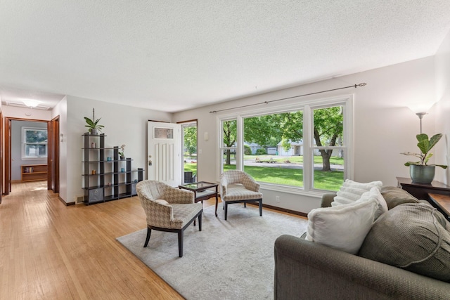 8400 Virginia Cir S, Saint Louis Park, MN 55426 - living room featuring light wood-style floors, plenty of natural light, a textured ceiling, and baseboards