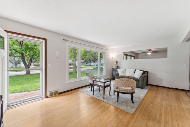 8400 Virginia Cir S, Saint Louis Park, MN 55426 - living room with light wood-style floors, baseboards, and a ceiling fan