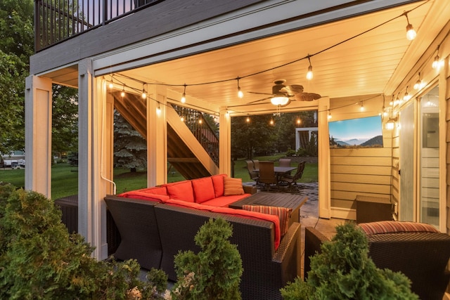 16632 Early Dawn Trl, Lakeville, MN 55044 - view of patio featuring an outdoor hangout area, a ceiling fan, and outdoor dining space