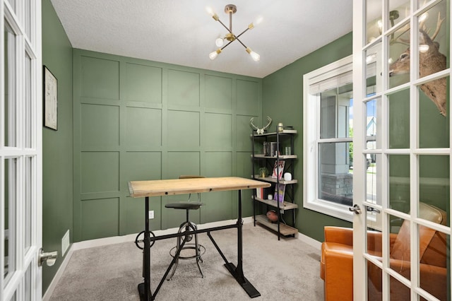 16632 Early Dawn Trl, Lakeville, MN 55044 - carpeted home office featuring a decorative wall, a chandelier, and baseboards