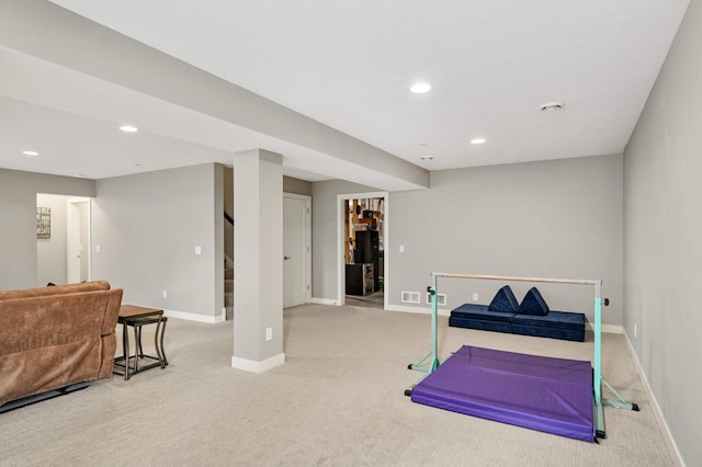 16632 Early Dawn Trl, Lakeville, MN 55044 - workout room featuring light colored carpet, baseboards, and recessed lighting