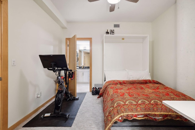 401 2nd St Unit 208, Minneapolis, MN 55401 - carpeted bedroom with ensuite bath and ceiling fan
