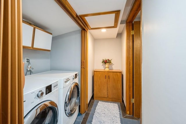 2575 Quebec Ave S, Saint Louis Park, MN 55426 - washroom with washing machine and dryer and dark tile patterned floors