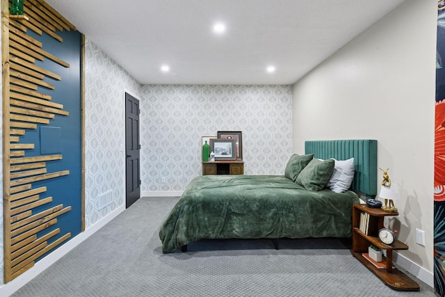 515 Goldenrod Trl, Waconia, MN 55387 - carpeted bedroom with wallpapered walls, recessed lighting, an accent wall, and baseboards