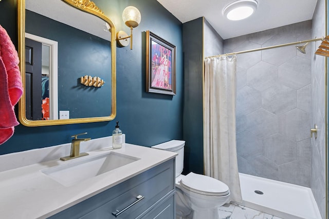 515 Goldenrod Trl, Waconia, MN 55387 - full bath with vanity, toilet, marble look tile flooring, and tiled shower