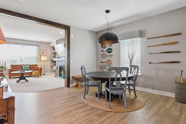 515 Goldenrod Trl, Waconia, MN 55387 - dining room with wood finished floors and a fireplace with flush hearth