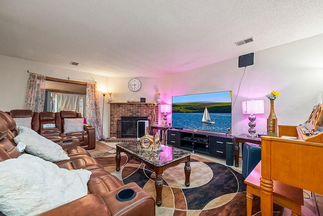 8712 Cottonwood Ln, Maple Grove, MN 55369 - living area with a textured ceiling and a fireplace